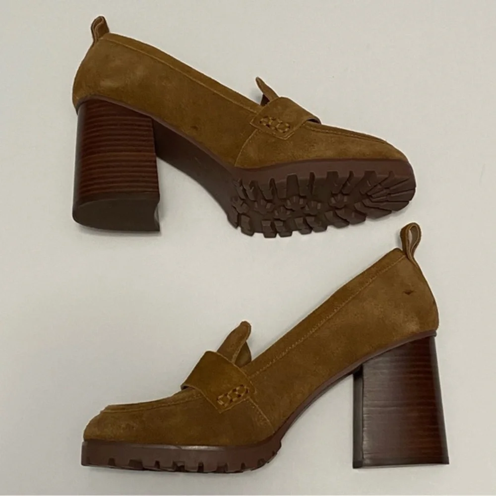 Crown Vintage Brown Suede Block Heel Loafers